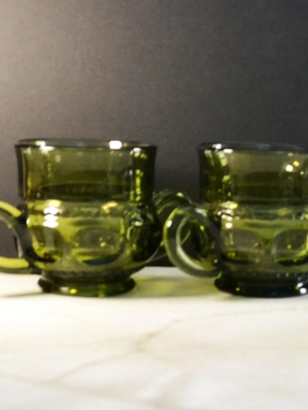 Vintage Indiana Glass King's Crown Thumbprint 3pc Set Creamer Sugar Green